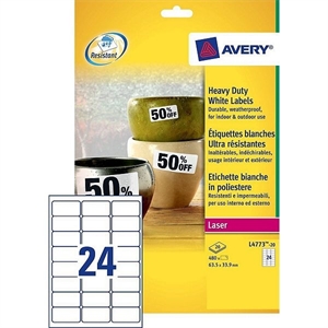 Avery Zweckform L4773-20 weerbestendige etiketten / 63,5 mm x 33,9 mm / 480 etiketten
