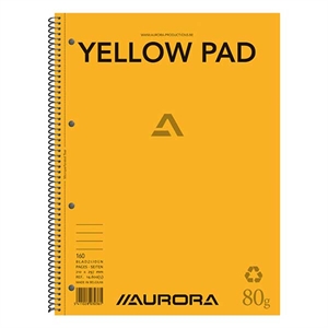 Aurora collegeblok / A4 / gelinieerd / geel papier / 80 gr. / 80 vel