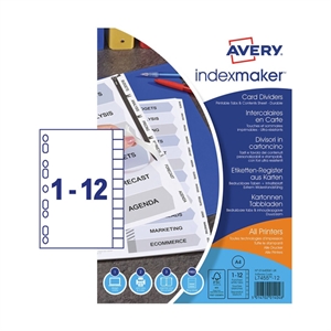 Avery IndexMaker L7410-12M bedrukbare kartonnen tabbladen / A4 / karton / wit / 12 tabs