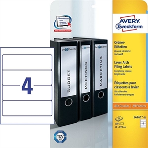 Avery Zweckform L4761-25 printbare rugetiketten / wit / zelfklevend / breed / 61 mm x 192 mm / 100 etiketten