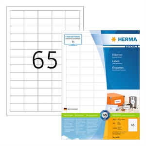 Herma Premium 4606 permanent hechtende etiketten / A4 / 38,1 x 21,2 mm / wit / 13.000 etiketten