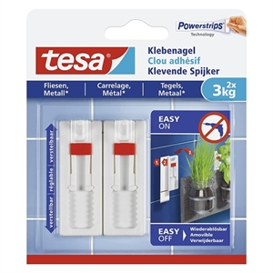 Tesa verstelbare klevende spijker / tegels en metaal / wit / 3 kg (per stuk) / 2 stuks