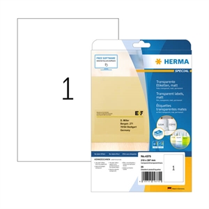 Herma 4375 matte etiketten | A4 | 210 x 297 mm | transparant | 25 etiketten