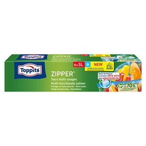 Toppits Multi functionele Zipper zakjes / 3 liter / 8 zakjes