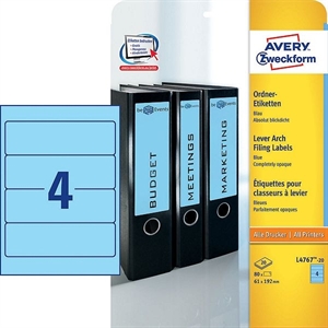 Avery Zweckform L4767-20 printbare rugetiketten / blauw / zelfklevend / breed / 61 mm x 192 mm / 80 etiketten