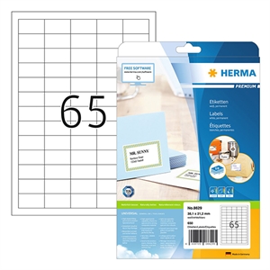 Herma Premium 8629 permanent hechtende etiketten / A4 / 38,1 x 21,2 mm / wit / 650 etiketten