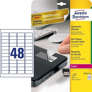 Avery Zweckform L6113-20 anti-fraude etiketten / 45,7 mm x 21,2 mm / 960 etiketten