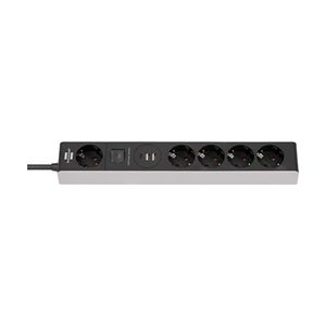 Brennenstuhl 1159780615 stekkerdoos / 5 stopcontacten / USB-A/USB-C poorten / met schakelaar / 1.5 meter / zwart/grijs