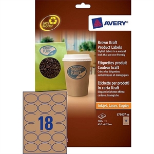 Avery Zweckform L7103-20 productetiketten / ovaal / bruin / 63,5 mm x 42,3 mm / 360 etiketten