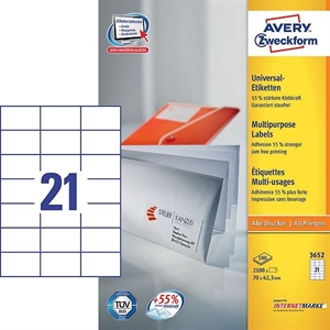 Avery Zweckform 3652 universele etiketten / wit / zelfklevend / 70 mm x 42,3 mm / 2100 etiketten