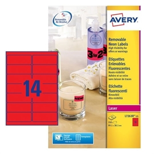 Avery Zweckform L7263R-25 etiketten / neon rood / 99,1 mm x 38,1 mm / 350 etiketten