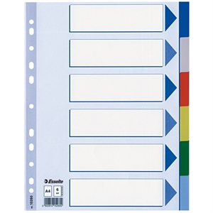 Esselte 15260 A4 tabbladen / gekleurd plastic / 6 tabs / 11-gaats