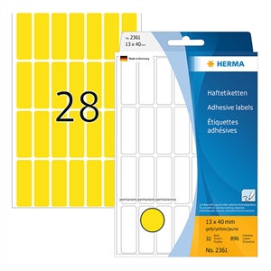 Herma 2361 multifunctionele etiketten / 13 x 40 mm / geel / 896 etiketten
