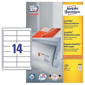 Avery Zweckform 3678 universele etiketten / wit / zelfklevend / 97 mm x 37 mm / 1400 etiketten