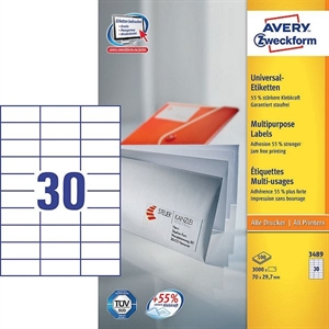 Avery Zweckform 3489 universele etiketten / wit / zelfklevend / 70 mm x 29,7 mm / 3000 etiketten