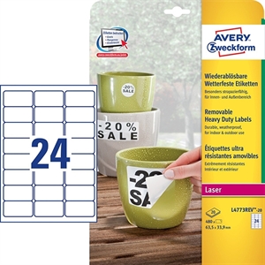 Avery Zweckform L4773REV-20 weerbestendige etiketten / afneembaar / 63,5 mm x 33,9 mm / 480 etiketten