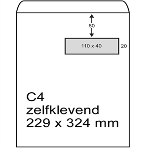 Raadhuis akte envelop / zelfklevend / C4 / venster rechts / 229mm x 324mm / 250 stuks