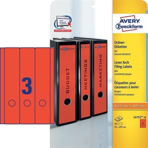 Avery Zweckform L4752-20 printbare rugetiketten / rood / zelfklevend / breed / 61 mm x 297 mm / 60 etiketten