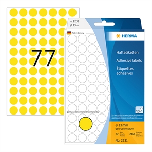 Herma 2231 multifunctionele etiketten / 13 mm / geel / 2464 etiketten