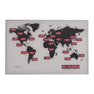 NeXtime World Time Digit wandklok / glas/aluminium / 55 x 36 cm