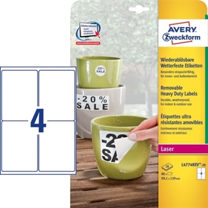 Avery Zweckform L4774REV-20 weerbestendige etiketten / afneembaar / 99,1 mm x 139 mm / 80 etiketten