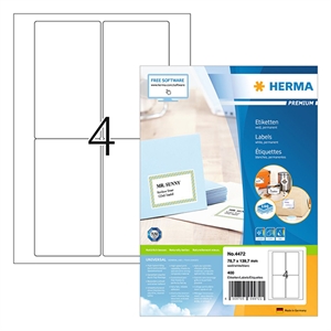 Herma Premium 4472 permanent hechtende etiketten / A4 / 78,7 x 139,7 mm / wit / 400 etiketten