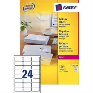 Avery Zweckform L7159-100 adresetiketten / quickpeel / 63,5 mm x 33,9 mm / 2400 etiketten