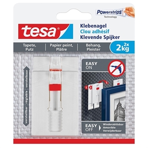 Tesa verstelbare klevende spijker / gevoelige oppervlakken / wit / 2 kg (per stuk) / 2 stuks