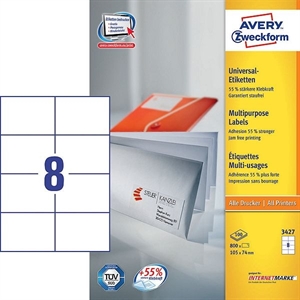 Avery Zweckform 3427 universele etiketten / wit / zelfklevend / 105 mm x 74 mm / 800 etiketten