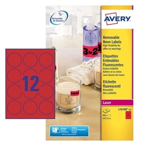Avery Zweckform L7670R-25 etiketten / neon rood / 63,5 mm / 300 etiketten