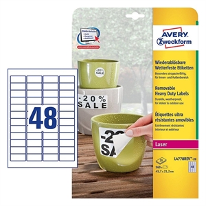 Avery Zweckform L4778REV-20 weerbestendige etiketten / afneembaar / 45,7 mm x 21,2 mm / 960 etiketten