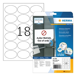 Herma 4358 verwijderbare etiketten / A4 / 63,5 x 42,3 mm / wit / 450 etiketten