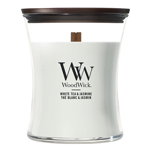Woodwick Medium Hourglass geurkaars / White Tea & Jasmine / 275 gram
