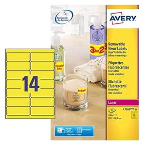 Avery Zweckform L7263Y-25 etiketten / neon geel / 99,1 mm x 38,1 mm / 350 etiketten