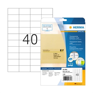 Herma 4684 matte etiketten / A4 / 52,5 x 29,7 mm / transparant / 1000 etiketten