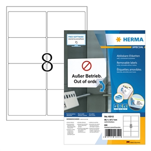Herma 10312 etiketten / verwijderbaar / A4 / 99,1 x 67,7 mm / ondoorzichtig / wit / 800 etiketten