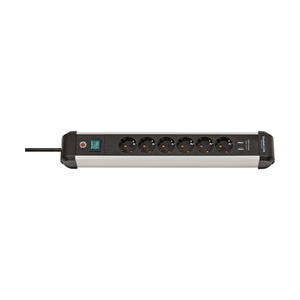 Brennenstuhl 1391030610 Premium Alu-Line stekkerdoos / 6 stopcontacten / 2 USB-poorten / met schakelaar / 3 meter / zwart/lichtgrijs