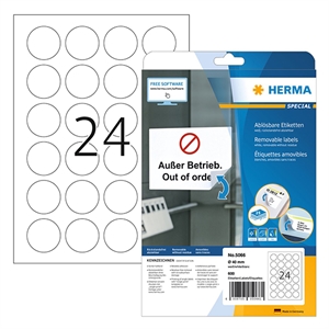 Herma 5066 verwijderbare etiketten / A4 / 40 mm / rond / wit / 600 etiketten