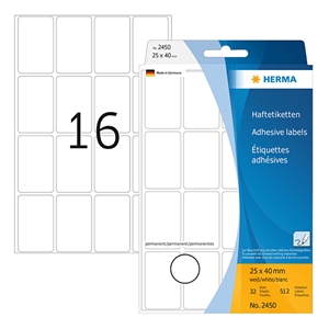 Herma 2450 multifunctionele etiketten / 25 x 40 mm / wit / 512 etiketten