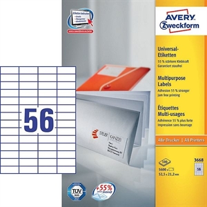 Avery Zweckform 3668 universele etiketten / wit / zelfklevend / 52,5 mm x 21,2 mm / 5600 etiketten