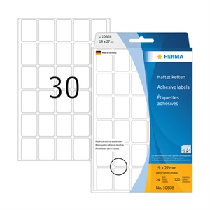 Herma 10608 multifunctionele etiketten / verwijderbaar / 19 x 27 mm / wit / 720 etiketten