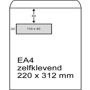 Raadhuis akte envelop / zelfklevend / EA4 / venster links / 220mm x 312mm / 250 stuks