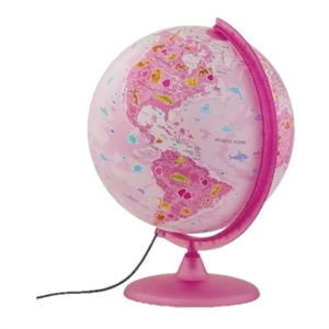 Atmosphere wereldbol met verlichting / roze / met illustraties / 30 cm