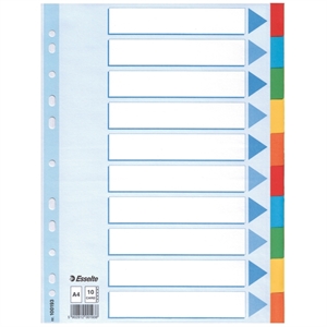 Esselte 100193 A4 tabbladen / gekleurd karton / 10 tabs / 11-gaats