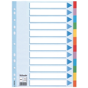 Esselte 100194 A4 tabbladen / gekleurd karton / 12 tabs / 11-gaats