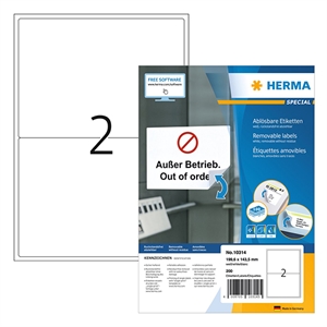 Herma 10314 verwijderbare etiketten / A4 / 199,6 x 143,5 mm / wit / 200 etiketten