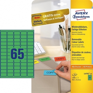 Avery Zweckform L4792-20 etiketten / groen / 38,1 mm x 21,2 mm / 1300 etiketten