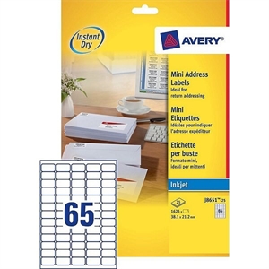 Avery Zweckform J8651-25 adresetiketten / 38,1 mm x 21,2 mm / 1625 etiketten