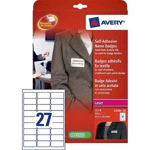 Avery Zweckform L4784-20 naambadge etiketten / zelfklevend / 63,5 mm x 29,6 mm / wit-blauw / 540 etiketten