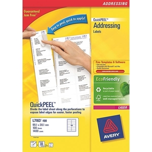Avery Zweckform L7163-100 adresetiketten / quickpeel / 99,1 mm x 38,1 mm / 1400 etiketten